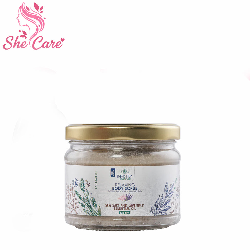 Infinity Naturals Relaxing Body Scrub Sea Salt & Lavender Essential Oil 325gm