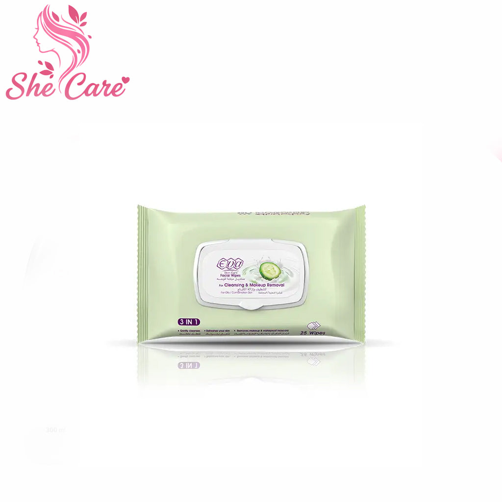 Eva Skin Care Facial Wipes For Cleansing & Makeup Removal For Oily  Combination Skin ( 25 Wipes)